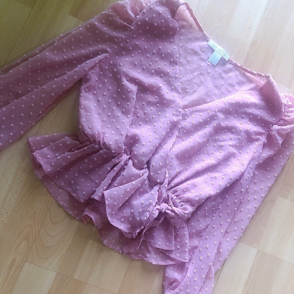 🍭🍭 Adorable Delicate Feminine Pink Blouse See Through Polka Dots Frills